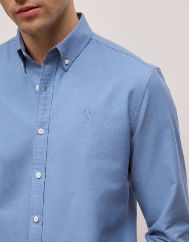 Trenery - Regular Fit Monogram Oxford Shirt in Dusty Blue