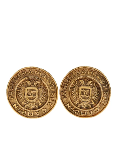 Pre-Loved by Azura Reborn - Pre-Loved Gold Plated Rue Cambon Crest Clip On Earrings