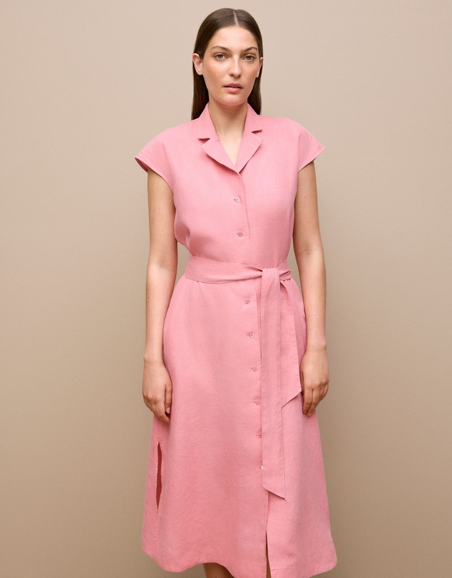 Trenery - Linen Cap Sleeve Shirt Dress in Pink Peony