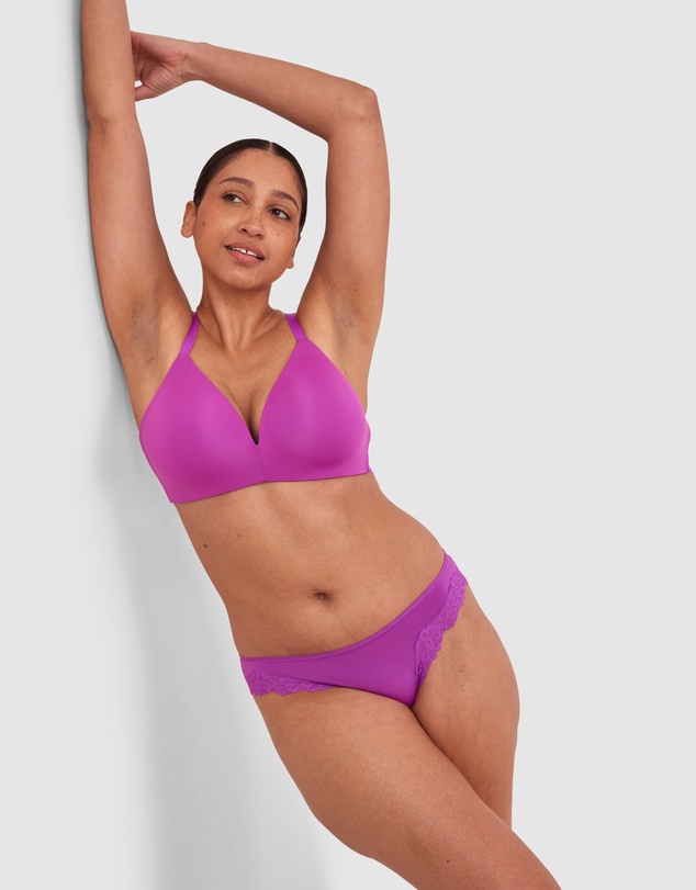 Bras N Things - Nkd High Leg Lace Brazilian Knicker - Purple