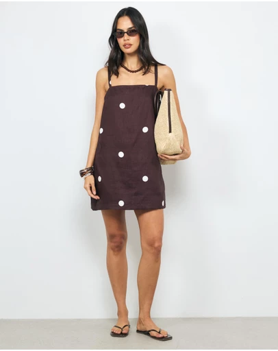 AERE - Tia Polka Dot Linen Shift Mini Dress