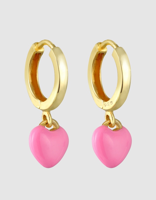 Elli Jewelry - Heart Pink Kids Stud Earrings in Gold-Plated 925 Silver