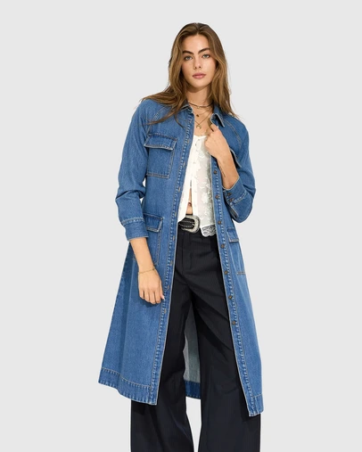 Belle & Bloom - See Through You Midi Belted Trench Dress