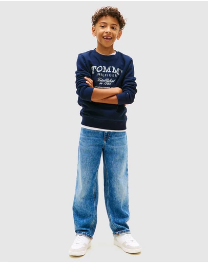 Tommy Hilfiger - Faded Logo Print Crew Neck Sweatshirt - Teens