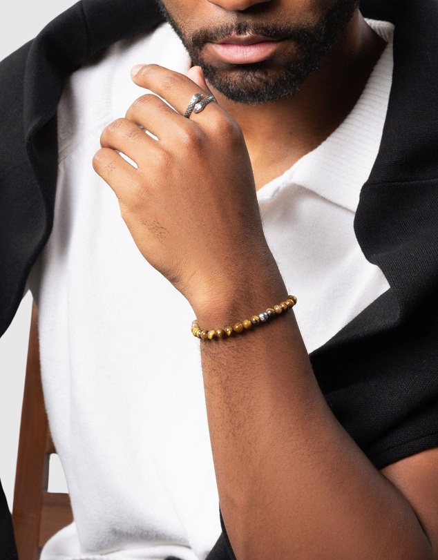 Nialaya Jewellery - 6mm Tiger Eye Bracelet with Silver Balls