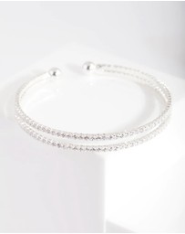 Lovisa - Silver Cubic Zirconia 2 Row Cuff Bracelet