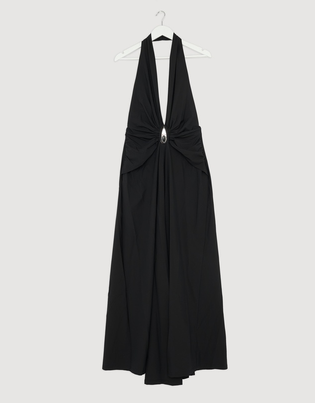 Revibe - Repaired Christopher Esber Crystal Pendant Ruched Lycra Halter Dress - AU 12