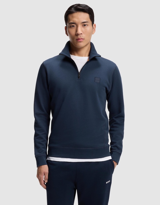 BOSS - Cotton-Terry Sweatshirt With Zip Collar