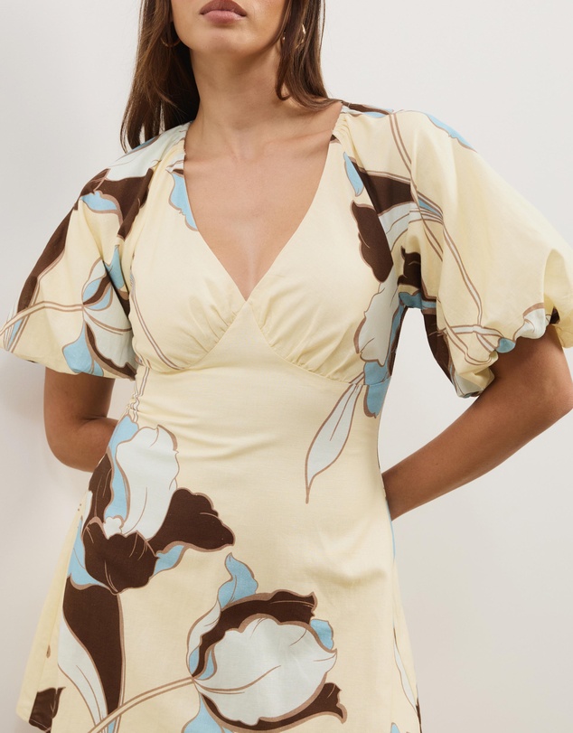 Atmos&Here - Kelly Linen Blend Puff Sleeve Mini Dress