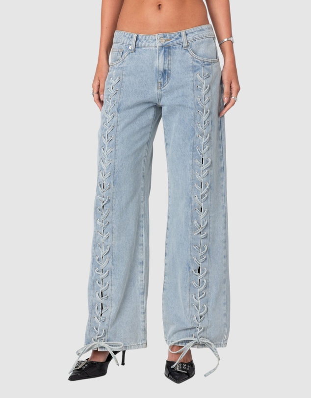 EDIKTED - Laced Up Low Rise Jeans