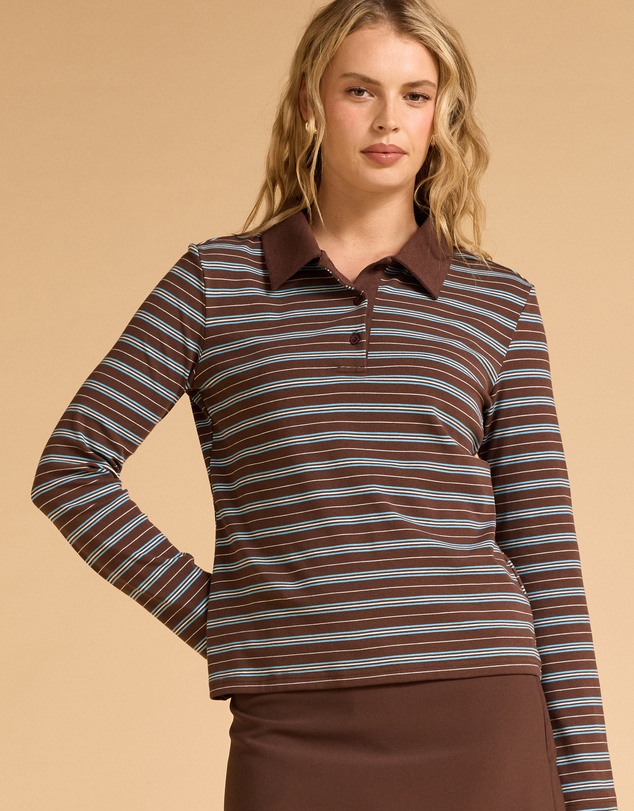 MVN - Stripe Long Sleeve Polo Top