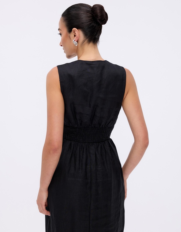 Minima Esenciales - Paloma Shirred Linen Midi Dress