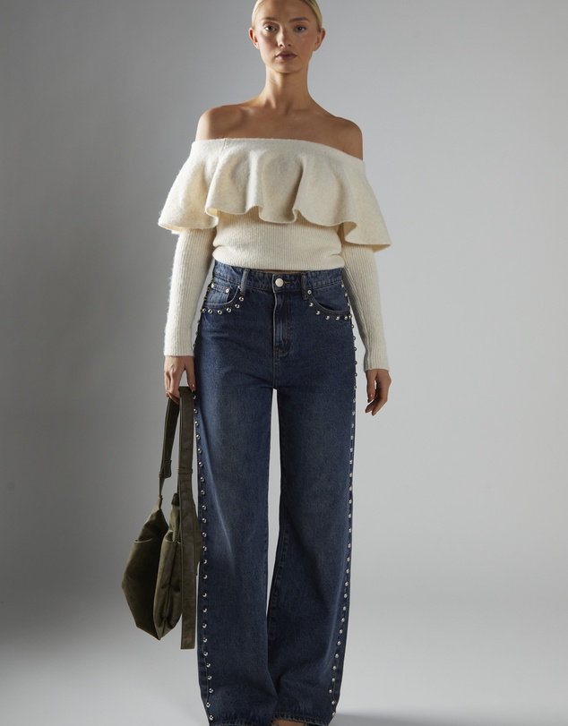 Glamorous - Cream Peplum-Bardot Jumper