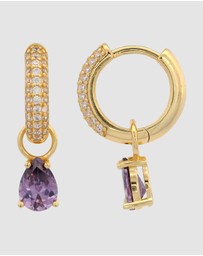 Georgini - GEORGINI WISTERIA DUO PEAR EARRINGS AMETHYST CZ GOLD