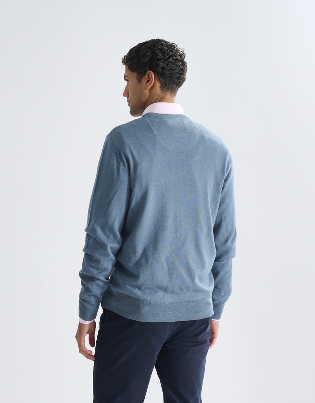 3 Wise Men - 3 Wise Men Fisher V Neck Merino Knit - Cement