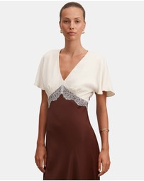 Forever New - Julia Flutter Sleeves Satin Lace Midi Dress
