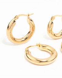 Lovisa - Waterproof Gold Plated Stainless Steel Tube Hoop Earrings 2-Pack