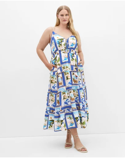 City Chic - Aiza Postcard Print Maxi Dress