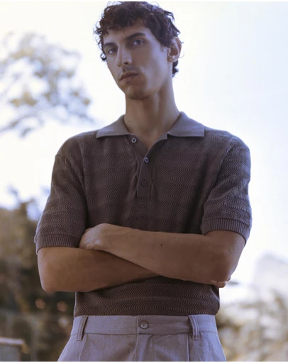 Frescobol Carioca - Vidal Cotton Jacquard Wave SS Buttoned Polo