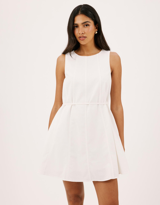 Atmos&Here - Willow Linen Blend A-Line Mini Dress with Top Stitching Detail