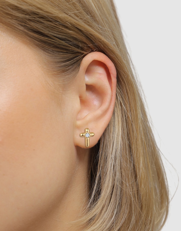 Elli Jewelry - Crystal Cross Stud Earrings in Gold-Plated 925 Silver