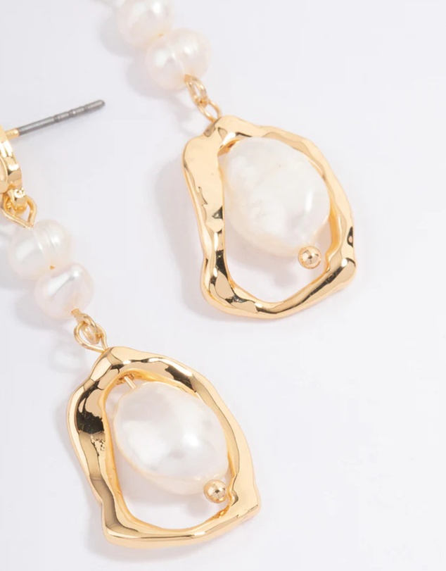 Lovisa - Gold Plated Irregular Freshwater Pearl Drop Earrings