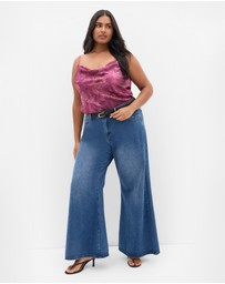 City Chic - Satin Cowl Lace Print Cami