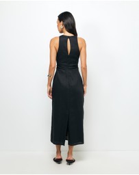 AERE - Elow Ruched Linen Midi Dress