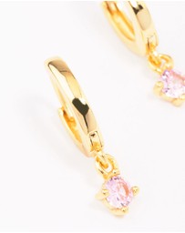 Lovisa - Gold Plated Sterling Silver Pink Cubic Zirconia Hoop Earrings