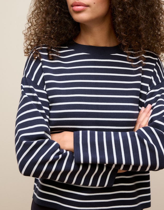 Trenery - Cotton Crepe Stripe Knit Crew in Night Sky