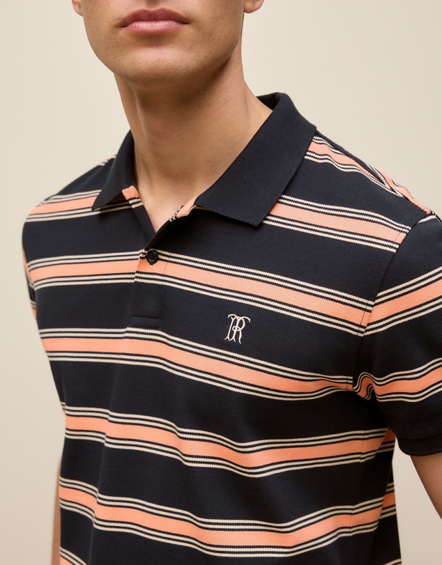Trenery - Textured Stripe Monogram Polo in Navy