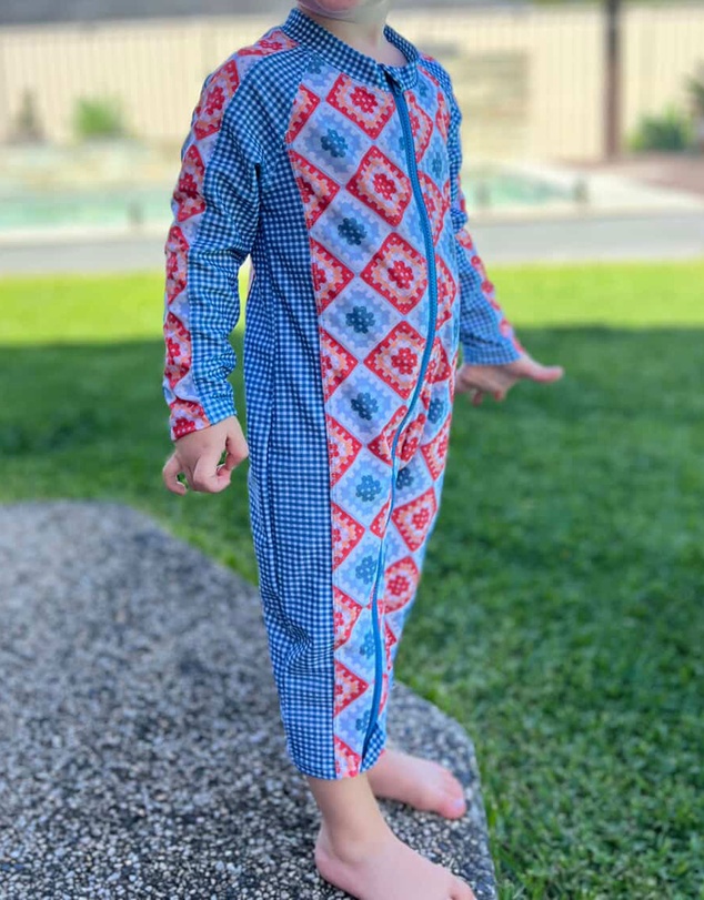 Tyoub - Tyoub Baby Sun-Safe Zip-Up Swimsuit Retro Granny Square