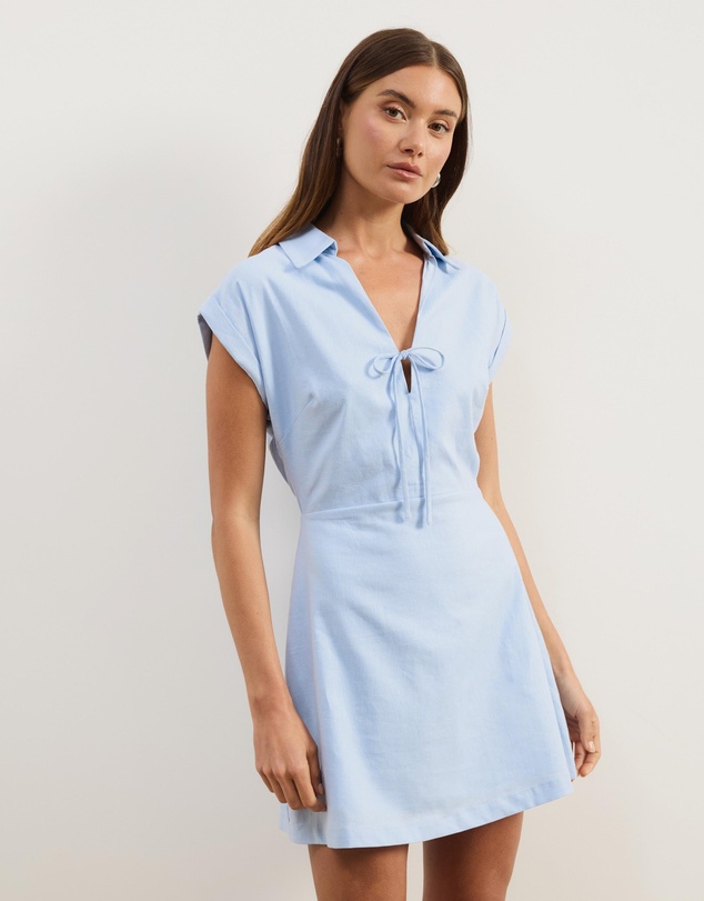 Atmos&Here - Marni Linen Blend Tie Front Mini Dress