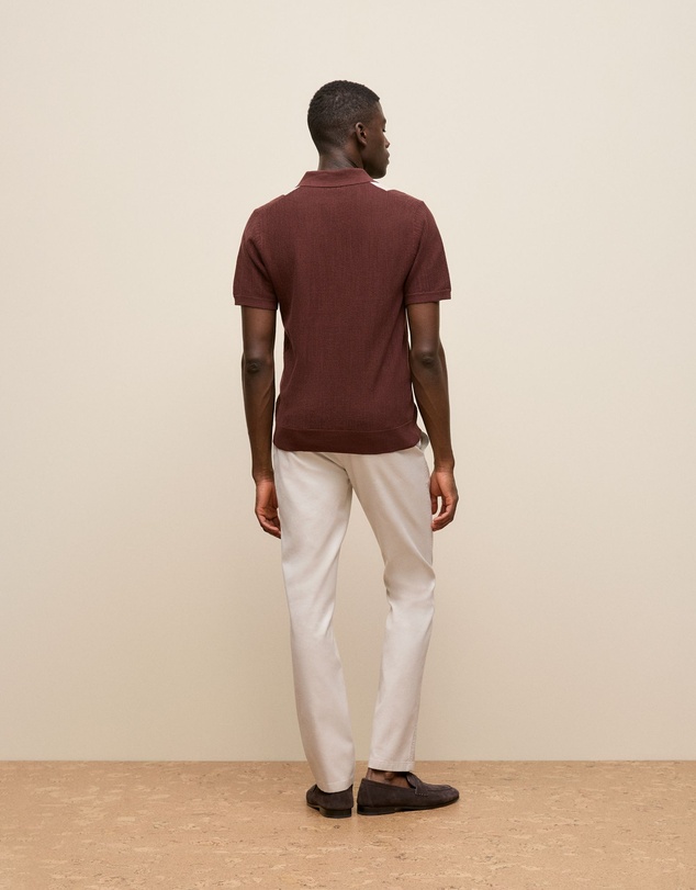 Trenery - Cotton Linen Graphic Knit Polo in Espresso