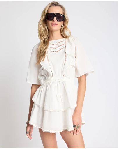 ONE TEASPOON - Woodstock Ruffle Mini Dress - Ivory