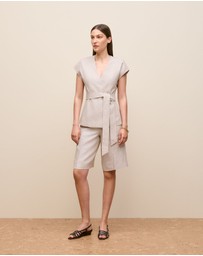 Trenery - Yarn Dyed Linen Cap Sleeve Vest in Flax