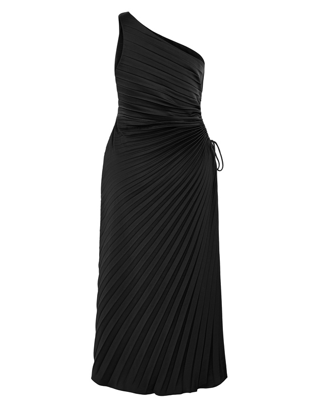 City Chic - Plus size Aliza One Shoulder Pleat Maxi Dress - black