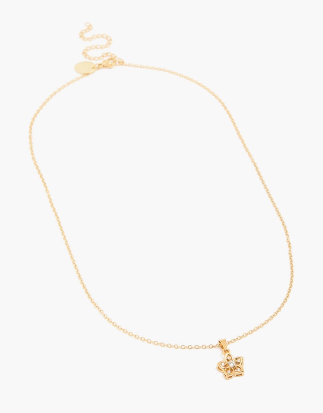 Lovisa - Waterproof Gold Plated Stainless Steel Cubic Zirconia Flower Outline Pendant Necklace