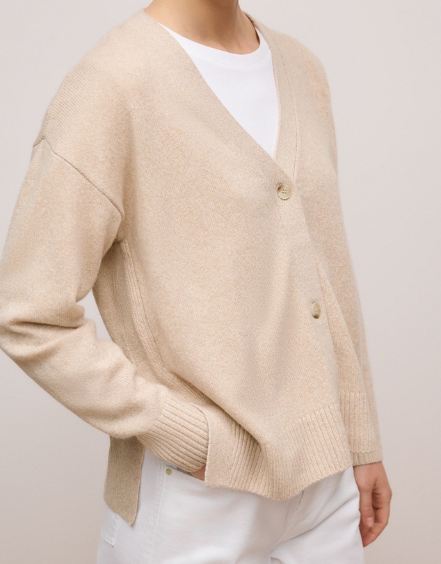 Trenery - Wool Cashmere Relaxed V Cardigan in Oat Marle