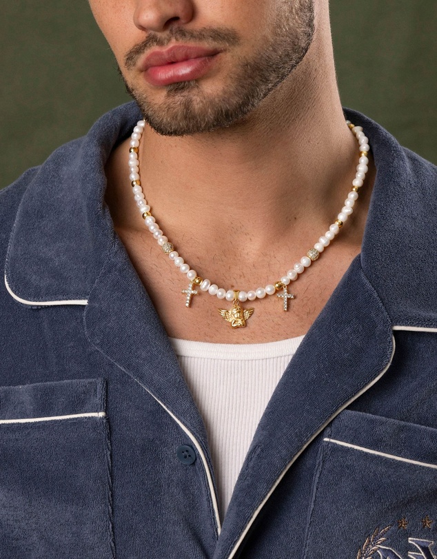 Nialaya Jewellery - Men's Angel Pearl Choker