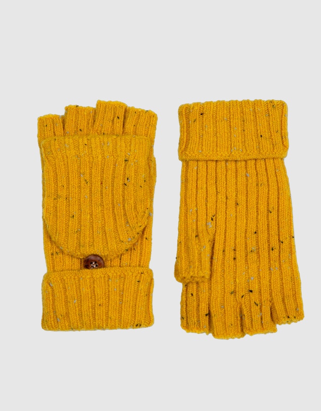 DENTS - Ribbed Knit Fingerless Gloves with Mitten Flap