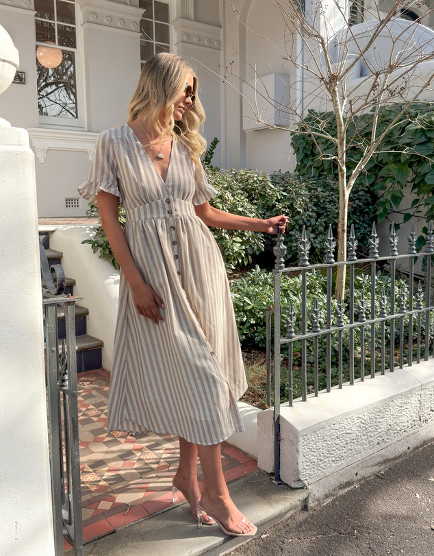 Esther & Co - Korbel Dress - Beige Stripe
