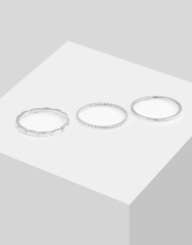 Elli Jewelry - Ring Stacking Set Trio Basic Minimalist Timeless in 925 Sterling Silver
