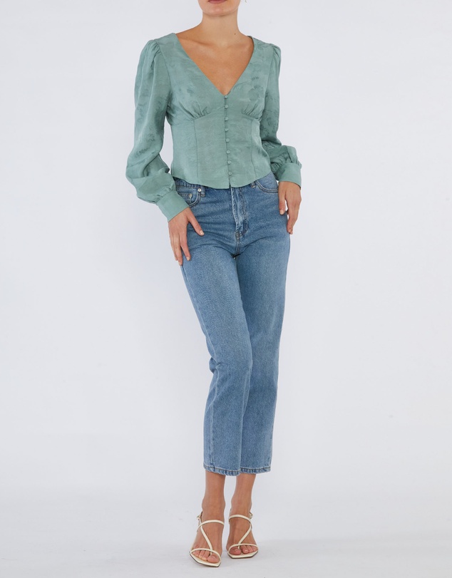 Amelius - Loren Linen Jacquard V-Neck Top