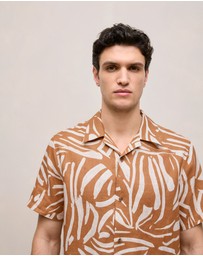 Trenery - Brushstroke Linen Camp Shirt in Butterscotch Brown