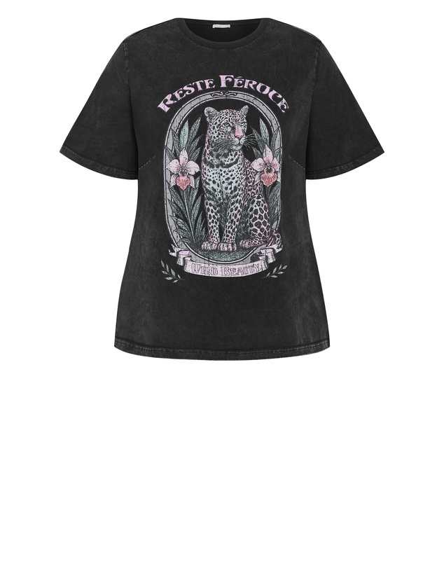 City Chic - Plus size Wild Beauty Tee - black acid wash