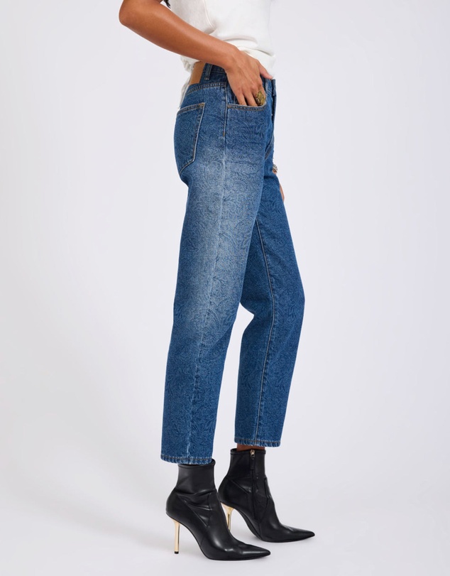 ONE TEASPOON - Slims High Waist Cropped Slim Fit Denim Jeans - Blue Paisley