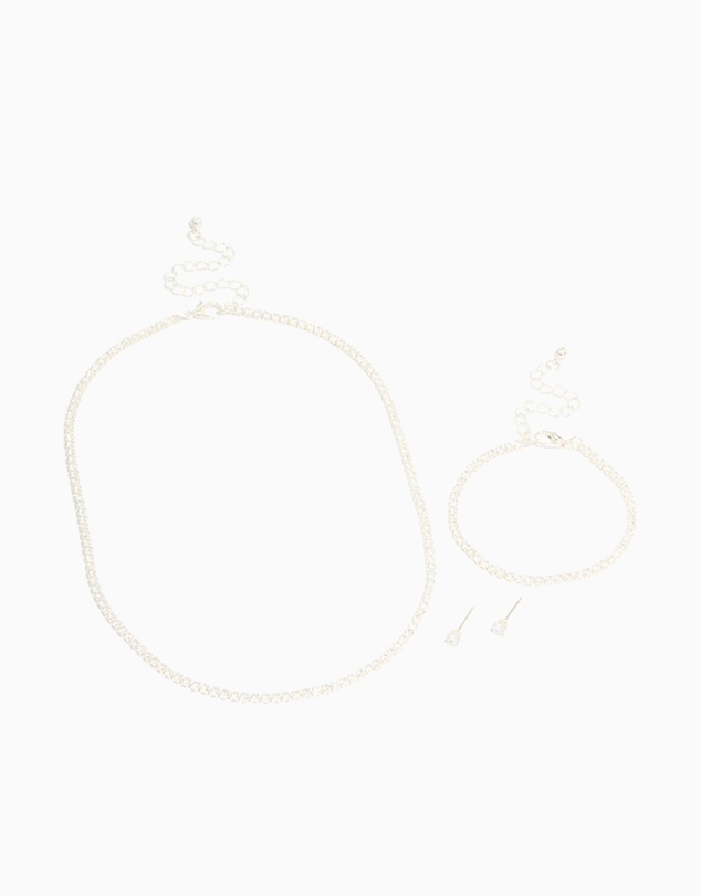 Lovisa - Silver Cubic Zirconia Tennis Necklace, Bracelet & Earrings Set