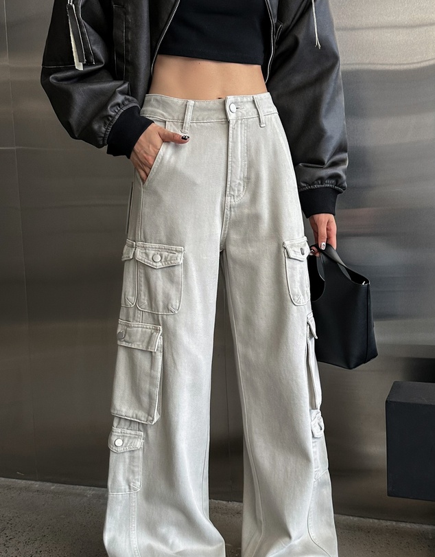 Glamorous - Cargo style high-waisted pocket wide-leg jeans
