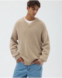 AERE - Wool Blend Slouched V-Neck Jumper